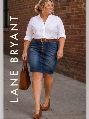 28W Lane Bryant Denim Skirt with Button Fly Front